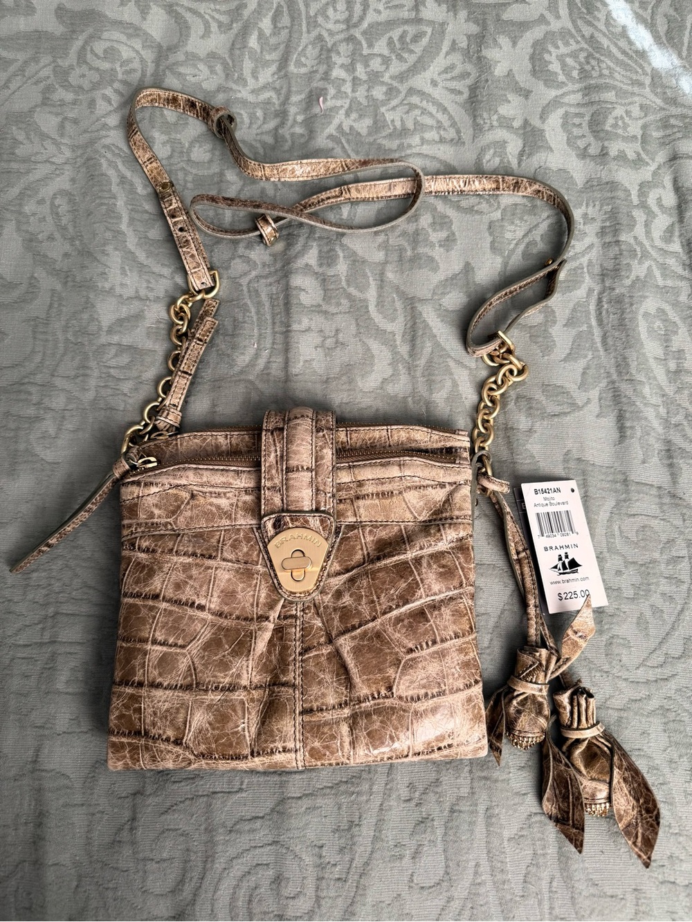 Brahmin Croc-Embossed Crossbody Bag - Taupe Brown